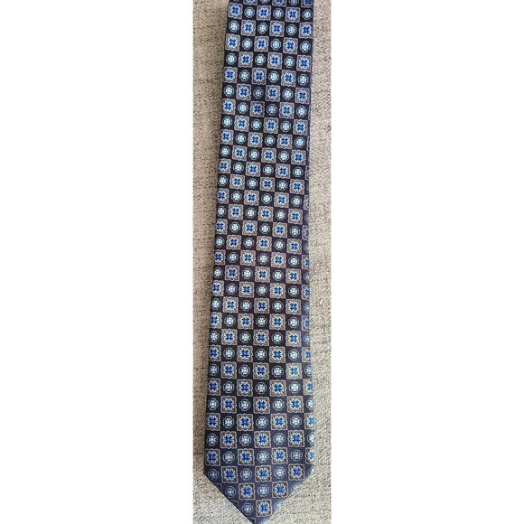 Canali 1934 Tie Blue Flower Pattern Brown Background 100% Silk - Picture 1 of 5